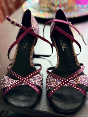 Dance shoes - Purple Ankle-Strap Heels with Studded Cross Straps